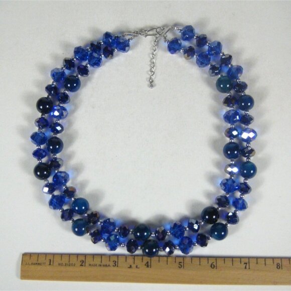 Statement Necklace Glass Plastic Beaded 20 inch Multi Strand Silvertone Jewelry - Picture 3 of 10